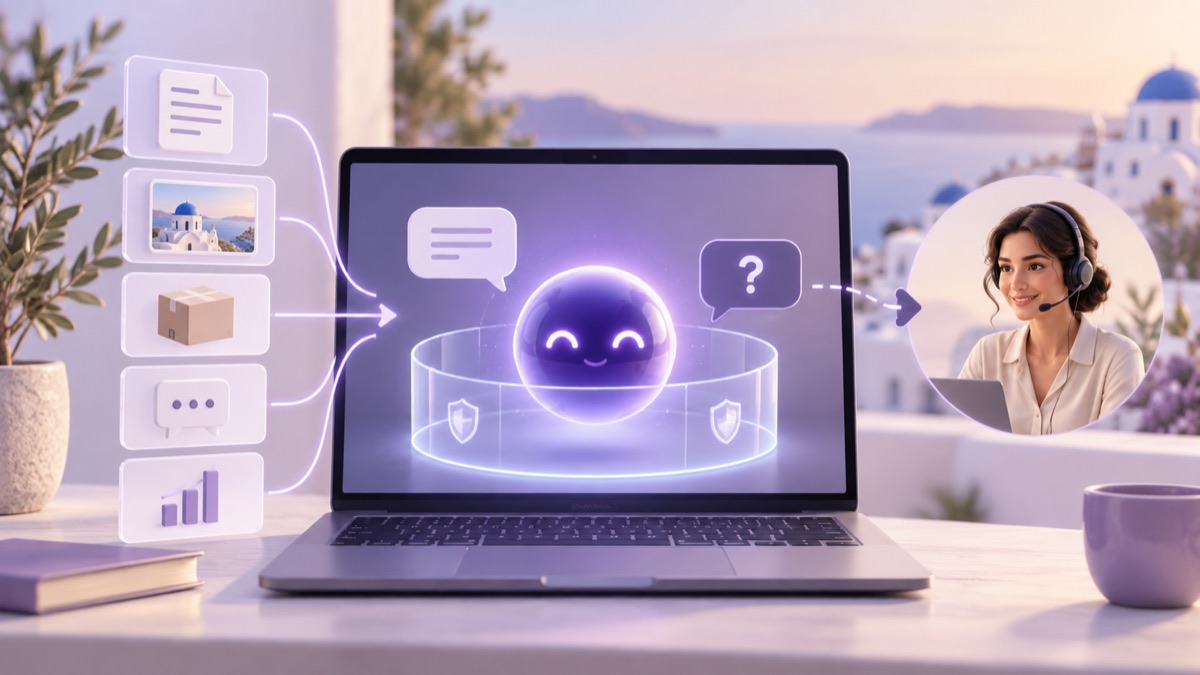 AI agent σε laptop απαντά με βάση πληροφορίες επιχείρησης και παραπέμπει σε άνθρωπο όταν χρειάζεται